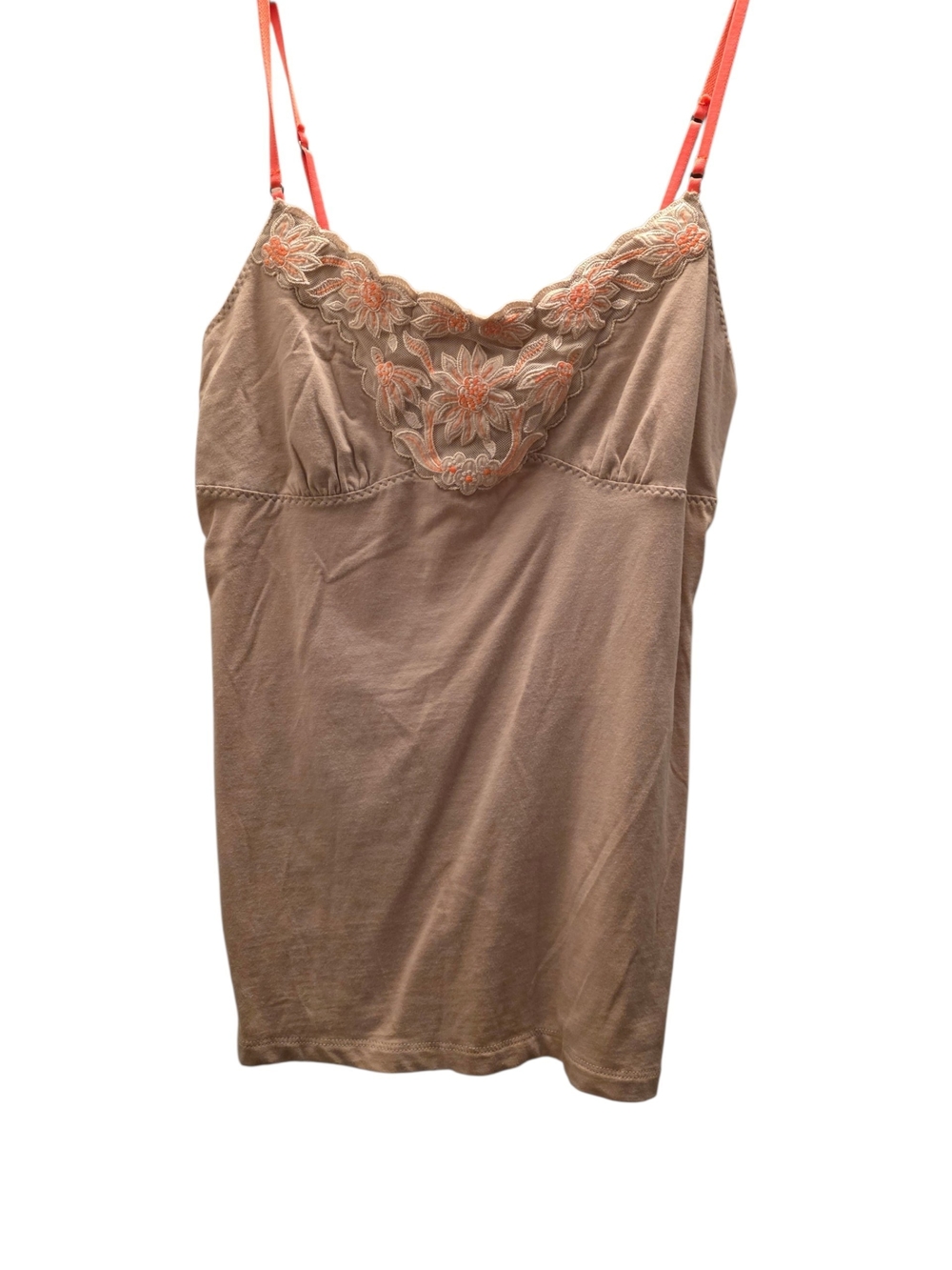 American Eagle Outfitters Taupe Chemise with Coral Lace Trim y2k vibes